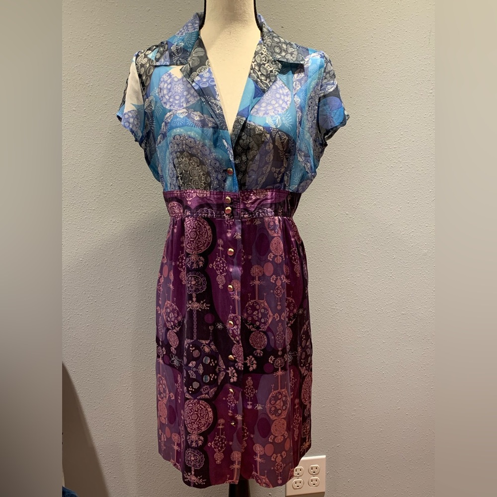 Custo Barcelona Womens Multicolor Mixed Print  Dress Size M. 100% SILK